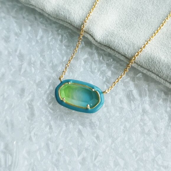 Kendra Scott - Elisa Gold Sea Green Ombre Enamel Framed Necklace - new - Picture 1 of 4